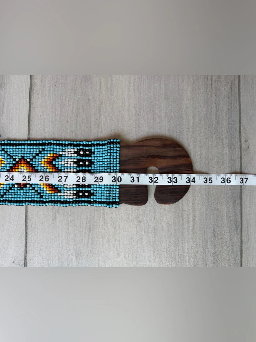 Native American Beaded Belt With Wooden Buckle